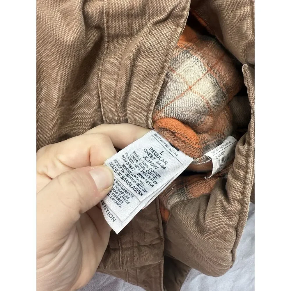 Berne‎ JL17 Men's Flagstone Flannel-Lined Duck Jacket Tan Brown Size L Large